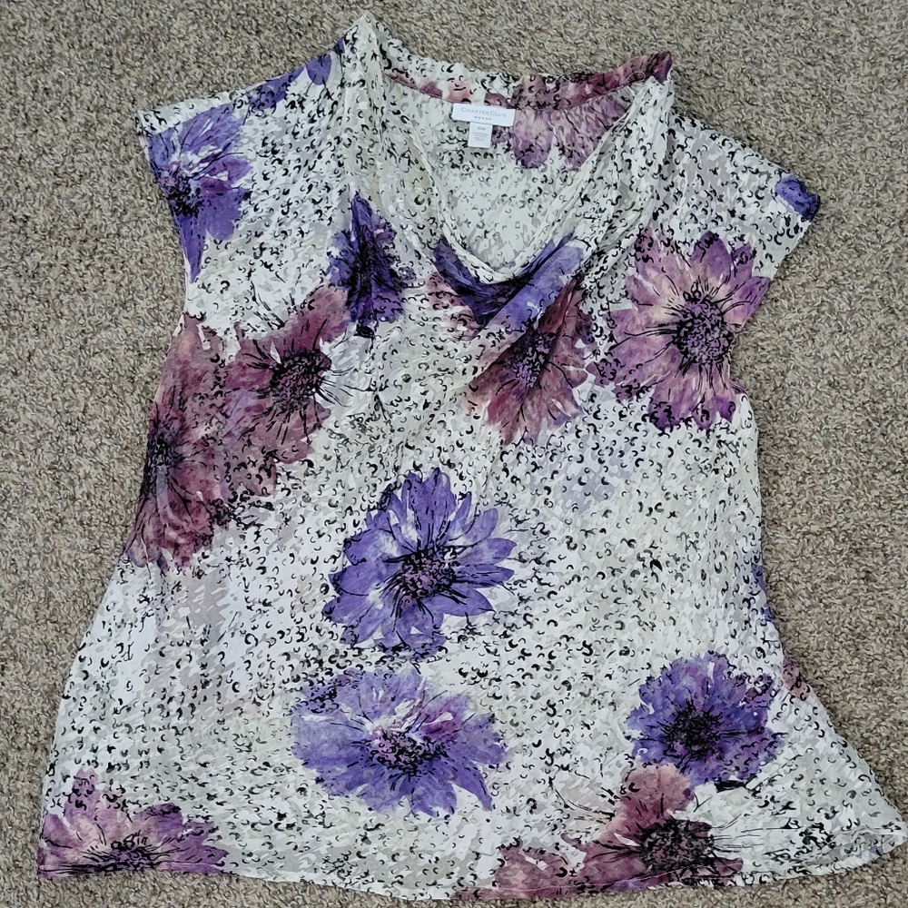Charter Club Woman 16W Gorgeous Floral Print Blouse w/Draped Neckline 💐